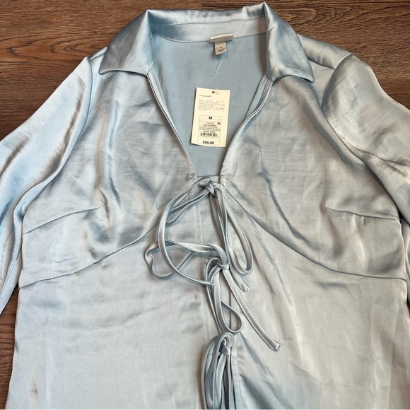 Women's Long Sleeve Satin Tie Blouse - a New Day Light Blue M - Picture 4 of 7
